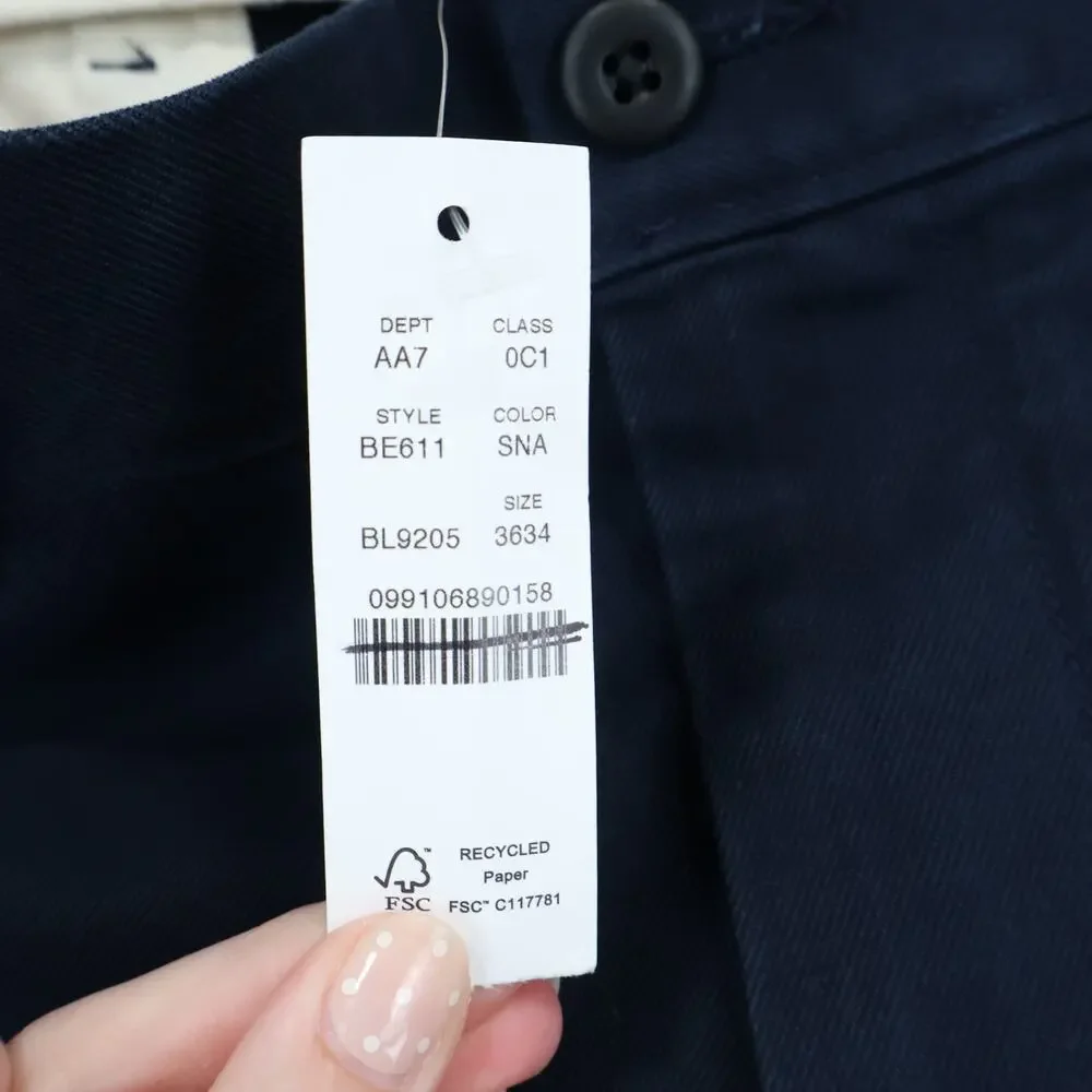 J.Crew Men's Classic Chino Pant Storm Navy Size 36x34 NWT
